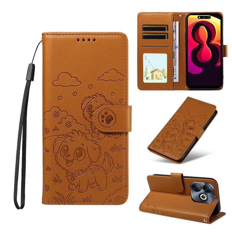 erorex For Tecno Spark Go 2024 / 20 4G / Pop 8 Embossed  Dog RFID Blocking Wallet Leather Phone Case(Brown) - Image 1