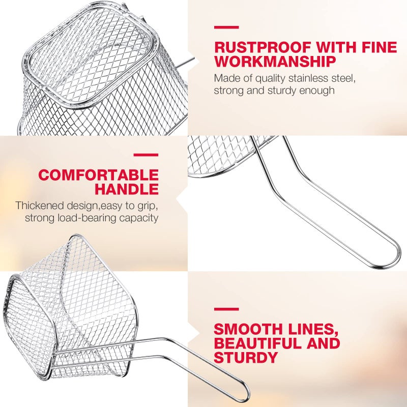Potchen 24 Pcs Mini Square Fry Basket Stainless Steel French Fries Holder Deep Fryer Baskets Only Square Mesh Food Basket With Handles Small Serving Basket For Kitchen Restaurant Cafe Barbecue (Silver) - Image 4