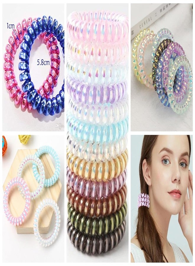 Hivata Hair rubber 10pc Telephone Wire Matte Glossy Hair Ties, Spiral Ponytail Holders colorful Rubber Elegant Spiral Stretch Hair Bands - Rubber Band For Girls/Womens - Image 3