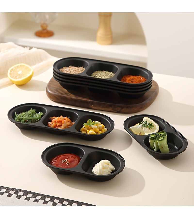 Black Reusable Divided Dipping Sauce Bowls 4 Pack - Image 3