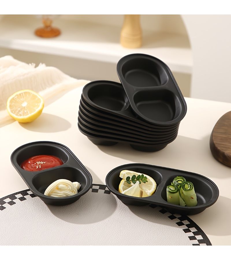 Black Reusable Divided Dipping Sauce Bowls 4 Pack - Image 4