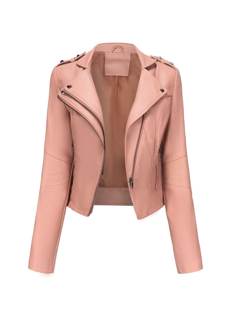 Women's New Popular Short Fit Coat Zipper Leather Jacket Pink - pzsku/Z5653006173A5A52179B8Z/45/_/1691897685/ded8e464-01dd-455f-b039-5371fdaf30c9