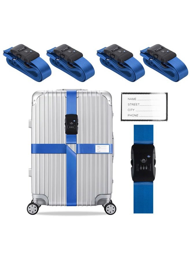 Veki Cross Luggage Straps Set TSA Approved with Lock Adjustable Travel Suitcase Belts Suitcase Tags with Name ID Card Packing Straps for Suitcases Strap Travel Accessories (Blue*4pcs) - Image 1