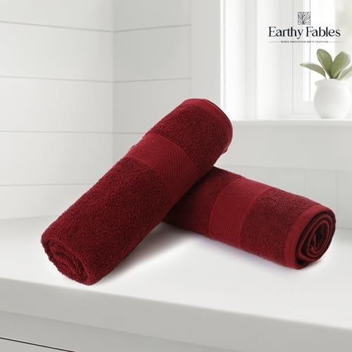 Earthy Fables Nebula Bath Towel – Pure Carded Cotton, Soft, Absorbent, Quick Dry & Skin-Friendly Towel, 140 x 70 cm, 400 GSM, Set of 2 – Wine - Image 3