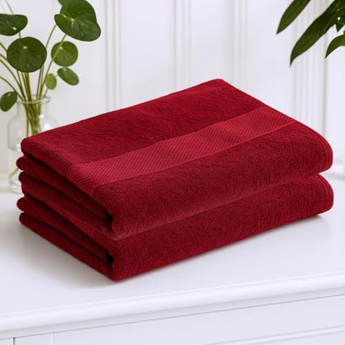 Earthy Fables Nebula Bath Towel – Pure Carded Cotton, Soft, Absorbent, Quick Dry & Skin-Friendly Towel, 140 x 70 cm, 400 GSM, Set of 2 – Wine - Image 1