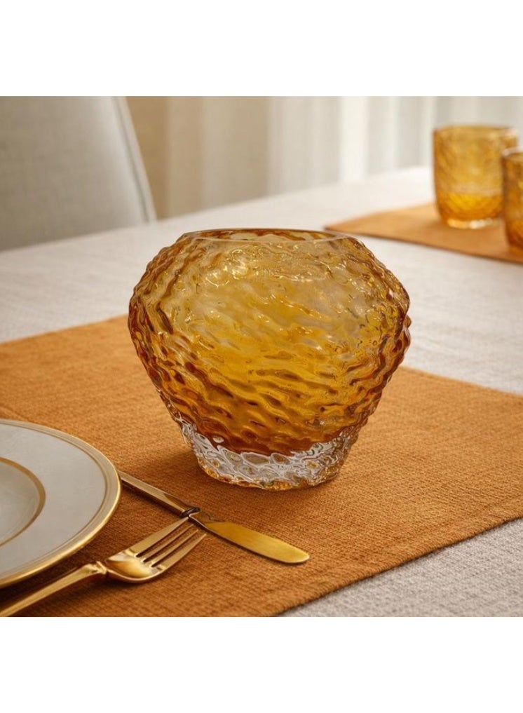 Modern Honey Gold Crystal Decorative Vase - Transparent Base - Table Decor - 20cm - Image 2