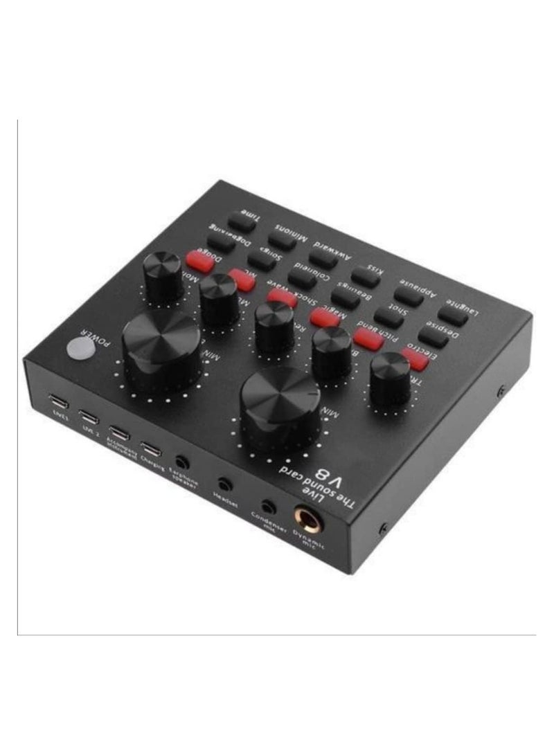 في8 كارت صوت V8 مع لوحة مزج بلوتوث ومغير صوت وكارت صوت حي, لوحة مزج صوت خارجية، USB مباشر، مغير صوت مع تأثيرات صوتية متعددة للتسجيل المباشر و الدردشة الصوتية المنزلية - Image 5