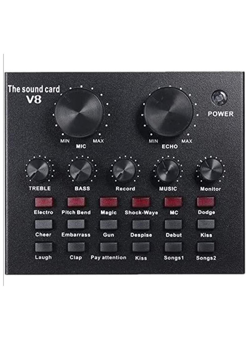 في8 كارت صوت V8 مع لوحة مزج بلوتوث ومغير صوت وكارت صوت حي, لوحة مزج صوت خارجية، USB مباشر، مغير صوت مع تأثيرات صوتية متعددة للتسجيل المباشر و الدردشة الصوتية المنزلية - Image 4