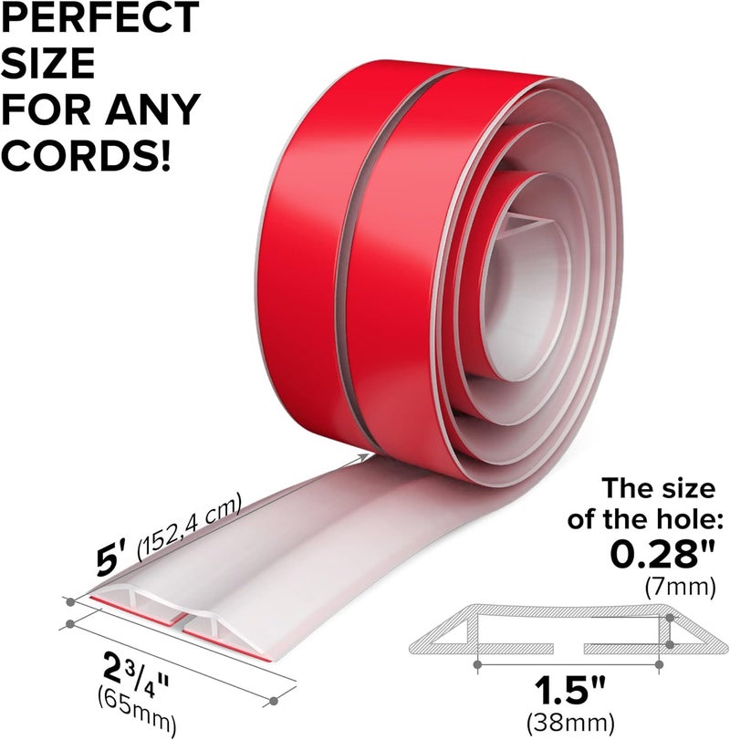 X-Protector Floor Cord Cover by – 5’ Overfloor Cord Protector – Self-Adhesive Power Cable Protector – Silicone Cord Protector – Ideal Extension Cord Cover to Protect Wires On Floor (60 in) - Image 2