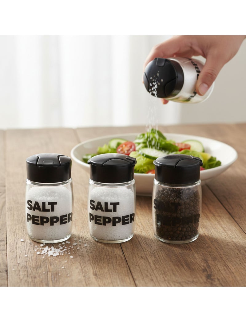 كلوكس طقم ملاحات زجاجية ثلاثية بغطاء عملي للمطبخ يستخدم للملح والفلفل والبهارات والتوابل  ارتفاع  9 سم - Image 1