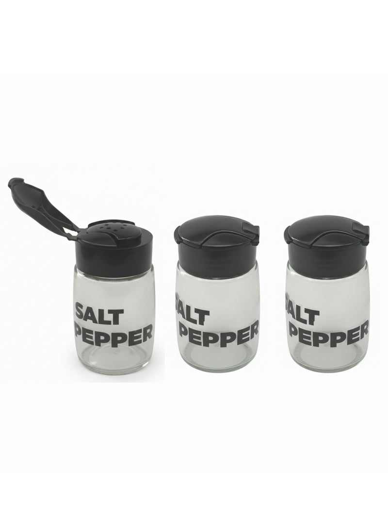 كلوكس طقم ملاحات زجاجية ثلاثية بغطاء عملي للمطبخ يستخدم للملح والفلفل والبهارات والتوابل  ارتفاع  9 سم - Image 3