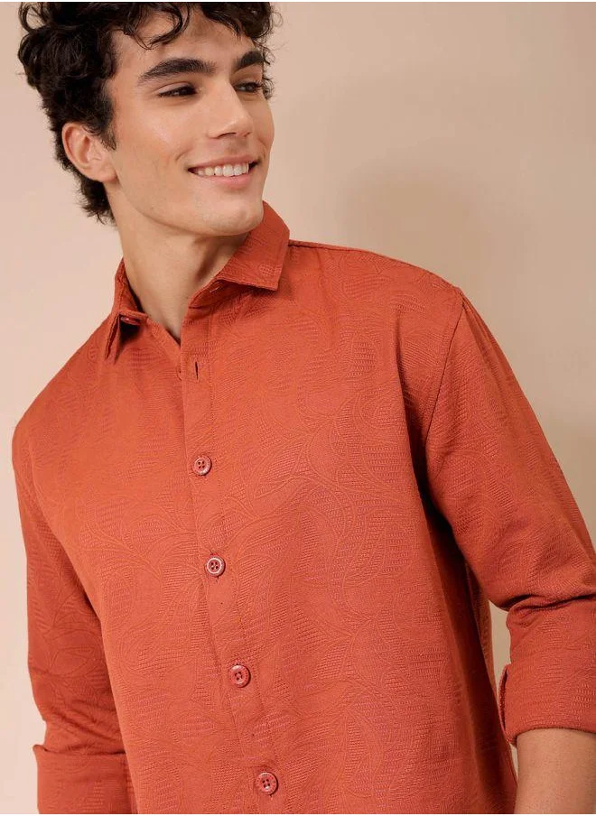 شركة المرآب الهندية Men Relaxed Fit Solid Full Sleeves Cutaway Collar Resort Wear Shirt