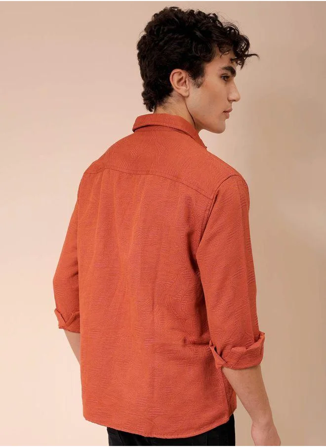 شركة المرآب الهندية Men Relaxed Fit Solid Full Sleeves Cutaway Collar Resort Wear Shirt