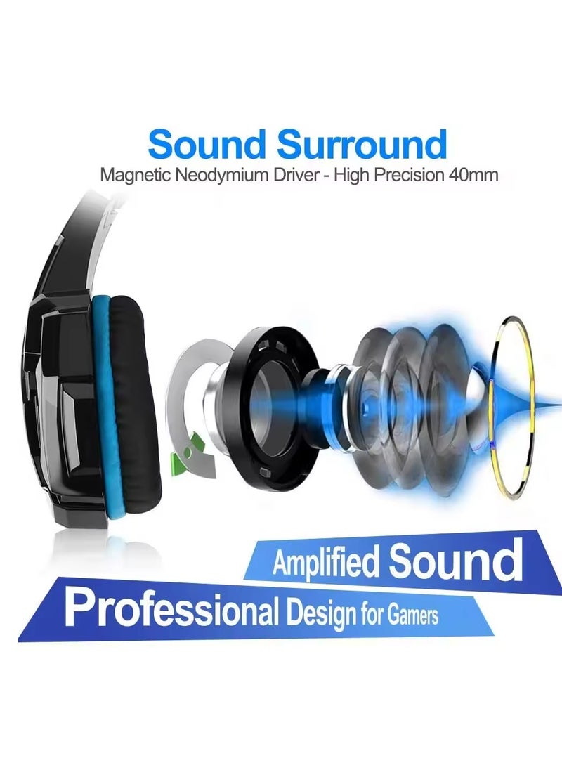 Hunterspider - Hunterspider V9 Comfortable LED Over Ear Stereo Gaming Headphone with Mic and Volume Control Gaming Headset - Image 1