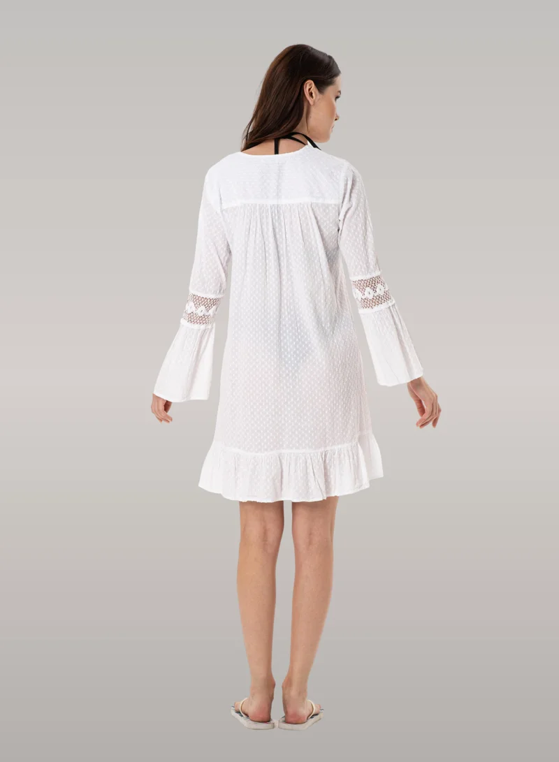 Just Nature  Rihanna Relaxed Fit Short Tunic Dress with Lace Detailing for Women | Best Price UAE