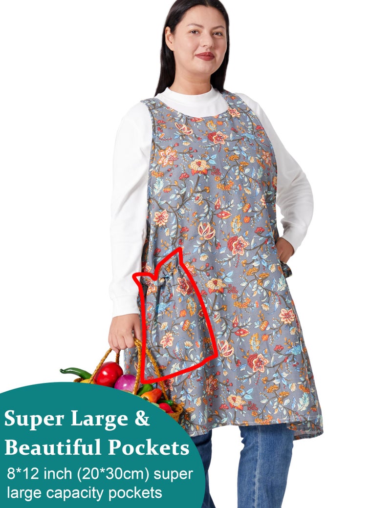 VIKIDEER Comfortable Huge Plus Size Aprons for Women Adjustable Cross Back Floral Cotton Linen Aprons Prunus Mume - Image 4