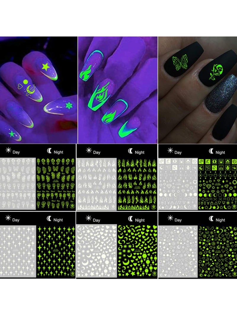 SYOSI 6pcs 3D Luminous Nail Art Supplies Self Adhesive Nail Decals Flame Star Moon Heart Designer Nail Stickers for Women Acrylic Nails Design Manicure Art Decorations - Image 4