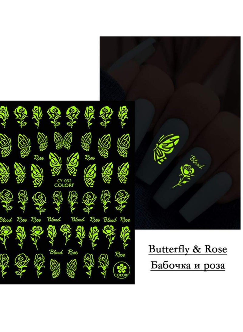 SYOSI 6pcs 3D Luminous Nail Art Supplies Self Adhesive Nail Decals Flame Star Moon Heart Designer Nail Stickers for Women Acrylic Nails Design Manicure Art Decorations - Image 3