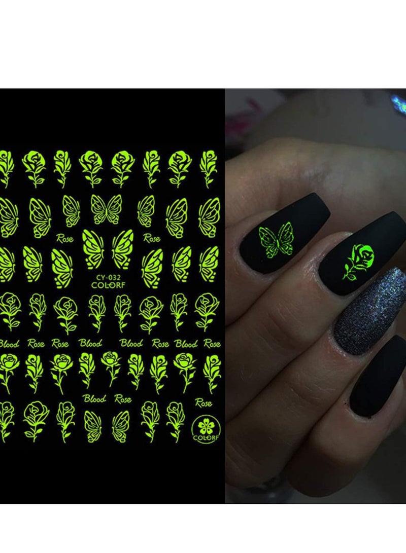 SYOSI 6pcs 3D Luminous Nail Art Supplies Self Adhesive Nail Decals Flame Star Moon Heart Designer Nail Stickers for Women Acrylic Nails Design Manicure Art Decorations - Image 5