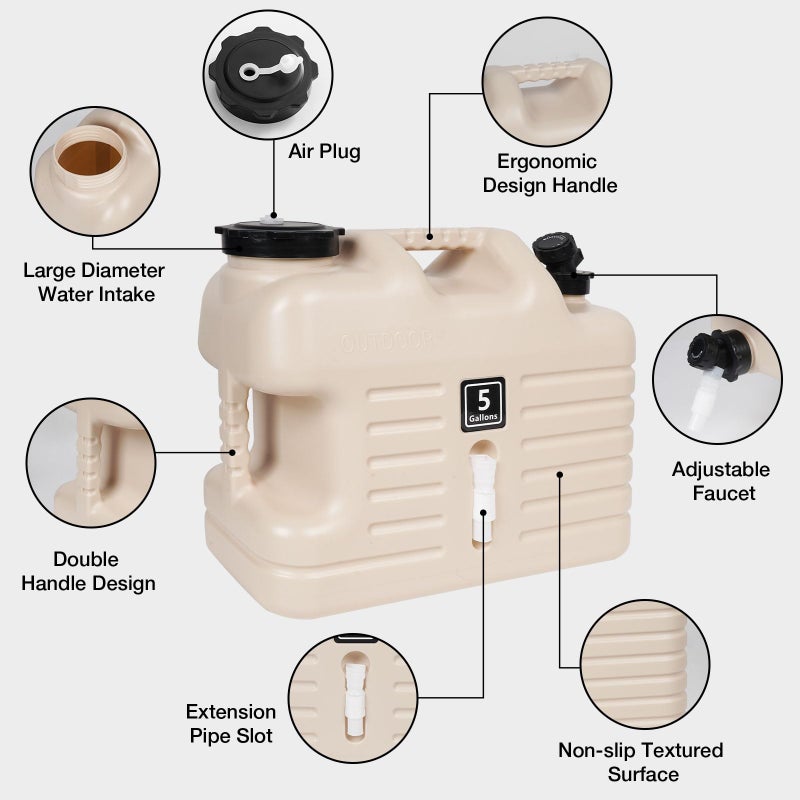 Digury 5 Gallon Water Jug, Camping Water Container BPA Free Water Storage with Spigot No Leakage Portable Emergency Water Tank for Outdoor Hiking Camping Picnic Supplies Beige - Image 3