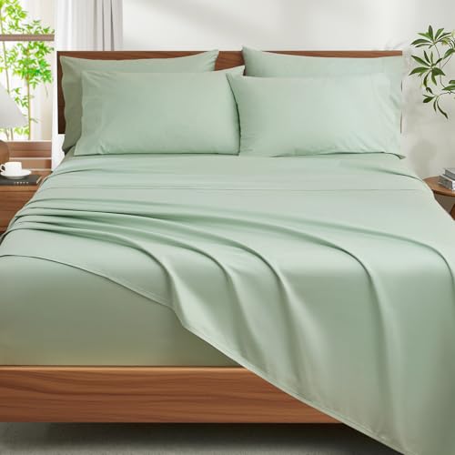 Ivellow 100 Egyptian Cotton Queen Size Sheets Set 1200 Thread Count 6 PC 18 Deep Pocket Queen SheetsLuxury Cotton Bed Sheets Soft Breathable Sage Green Cooling Sheet Sets Hotel Quality Bedding - Image 1