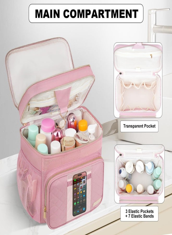 Jaffzora Portable Shower Caddy College Dorm Essentials, Large Toiletry Bag for Women Men, 2 Layers Quickly Dry Mesh Bathroom Tote Bag, Hanging Makeup Organizer Bag for Travel, Gym, Camping (Pink) - Image 4