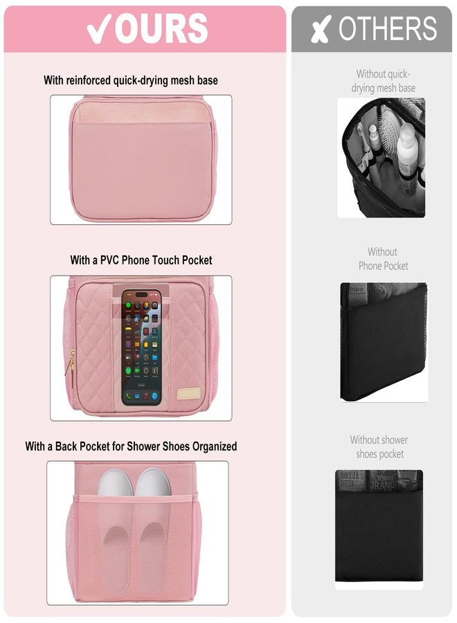 Jaffzora Portable Shower Caddy College Dorm Essentials, Large Toiletry Bag for Women Men, 2 Layers Quickly Dry Mesh Bathroom Tote Bag, Hanging Makeup Organizer Bag for Travel, Gym, Camping (Pink) - Image 2