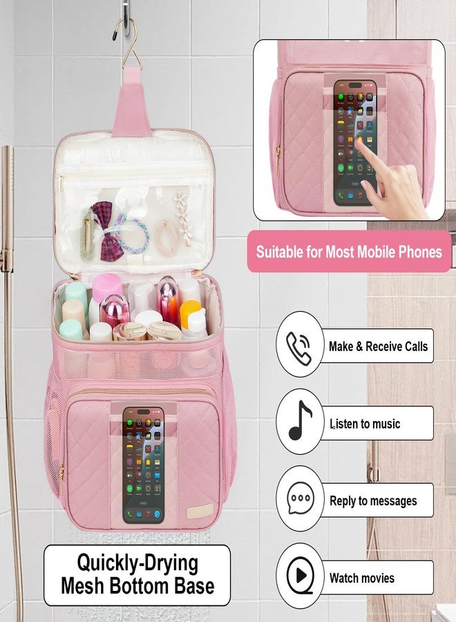 Jaffzora Portable Shower Caddy College Dorm Essentials, Large Toiletry Bag for Women Men, 2 Layers Quickly Dry Mesh Bathroom Tote Bag, Hanging Makeup Organizer Bag for Travel, Gym, Camping (Pink) - Image 5