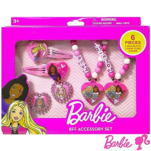 LUV HER Barbie Accessories for Girls 6 Piece Toy Jewelry Box Set with 2 Rings, 2 Bead Bracelets, and Snap Hair Clips Ages 3+ - Image 1