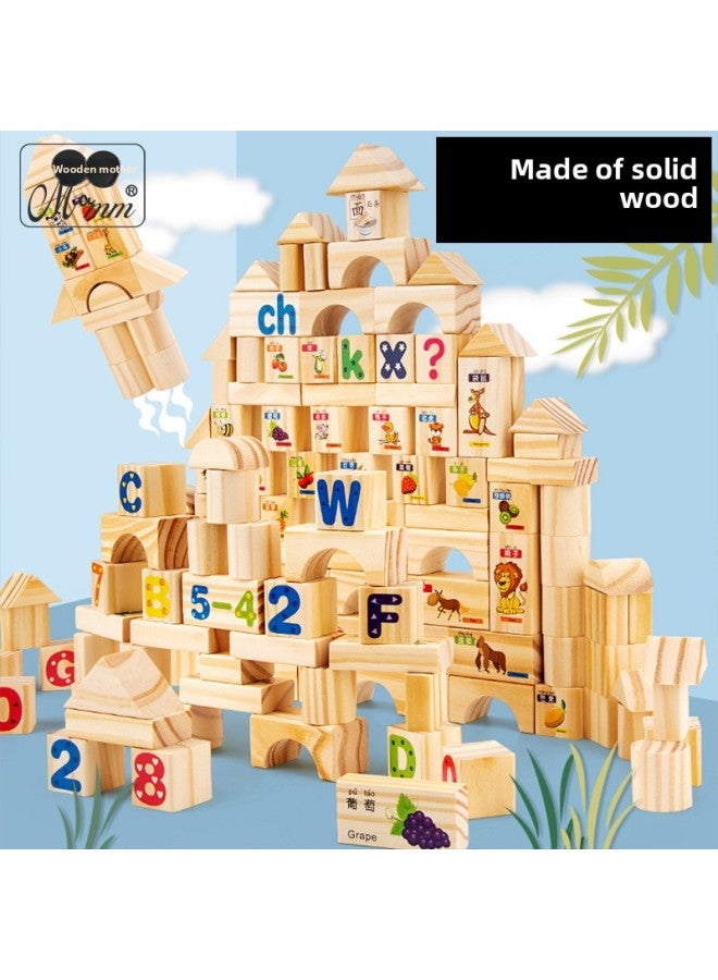 Log Children's Building Blocks Assembled Toys Educational Non-lacquered Large Particles 2-3-4-6 Boys' And Girls' Educational Toys Building Blocks-Color:110-grain Barreled Letter Building Blocks - Image 4