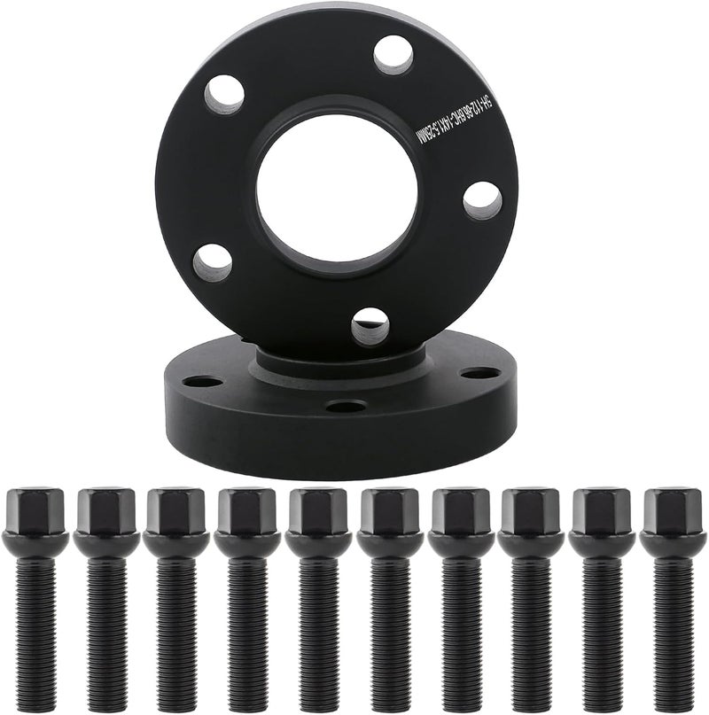 DCVAMOUS 2PC Black 5x112 Hubcentric Wheel Spacers 1 Inch with 14x1.5 Bolts (50mm Shank Ball Seat Type) 66.56 Bore Compatible with Benz Au-di 5 Lug for W210 W212 C230 C250 C320 A4 S4 A5 S5 A6 S6 A7 A8 - Image 1