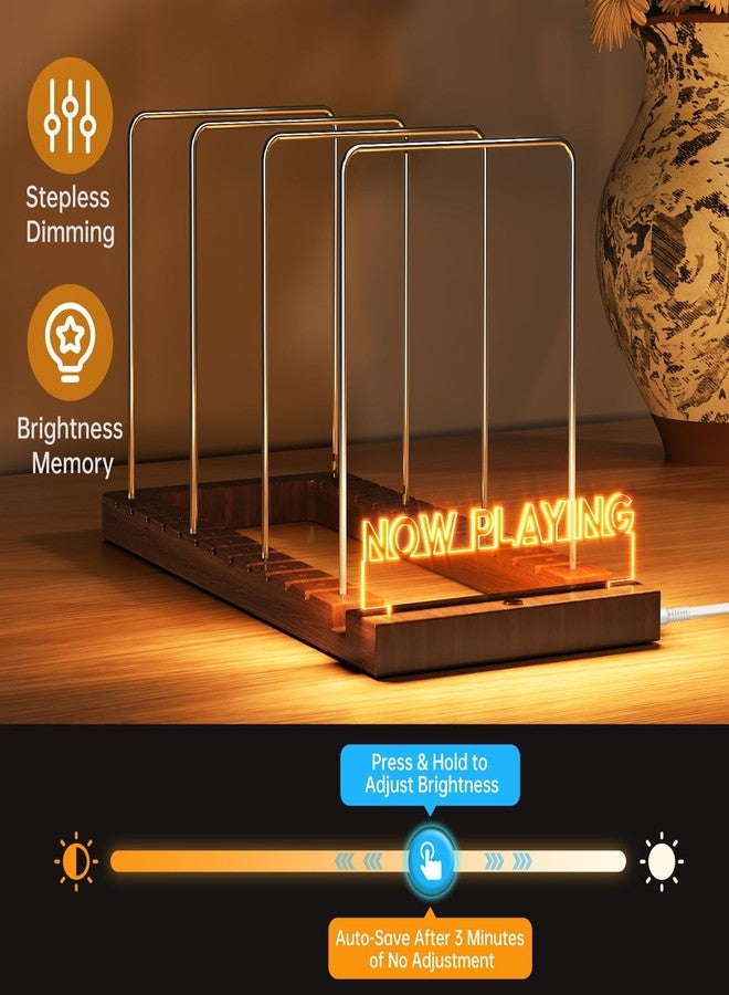 ان اي هوم حامل أسطوانات فينيل NiHome Now Playing مزود بإضاءة LED لعشاق الموسيقى، حامل آمن لما يصل إلى 80 أسطوانة LP، رف تخزين فينيل من الخشب والفولاذ المقاوم للصدأ بتصميم قابل للتعديل، عرض مكتبي بسيط - Image 2