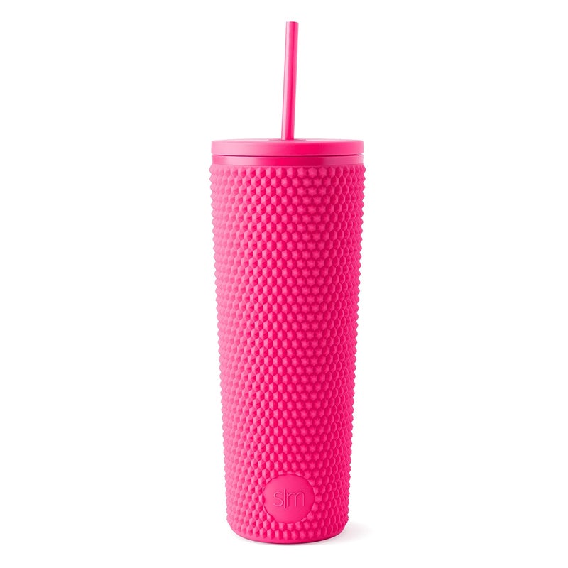 Simple Modern Plastic Matte Studded Tumbler with Lid and Straw | Reusable BPA Free Iced Coffee Cups Double Wall Smoothie Cup | Gifts for Women Men Him Her | Classic Collection | 24oz | Raspberry Vibes - Image 2