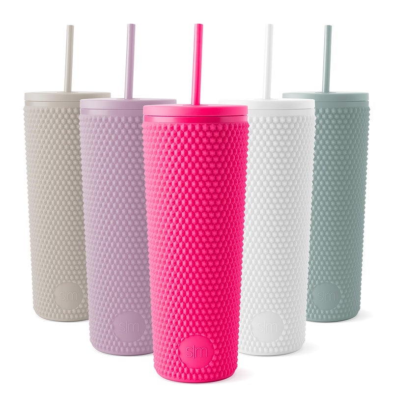 Simple Modern Plastic Matte Studded Tumbler with Lid and Straw | Reusable BPA Free Iced Coffee Cups Double Wall Smoothie Cup | Gifts for Women Men Him Her | Classic Collection | 24oz | Raspberry Vibes - Image 1