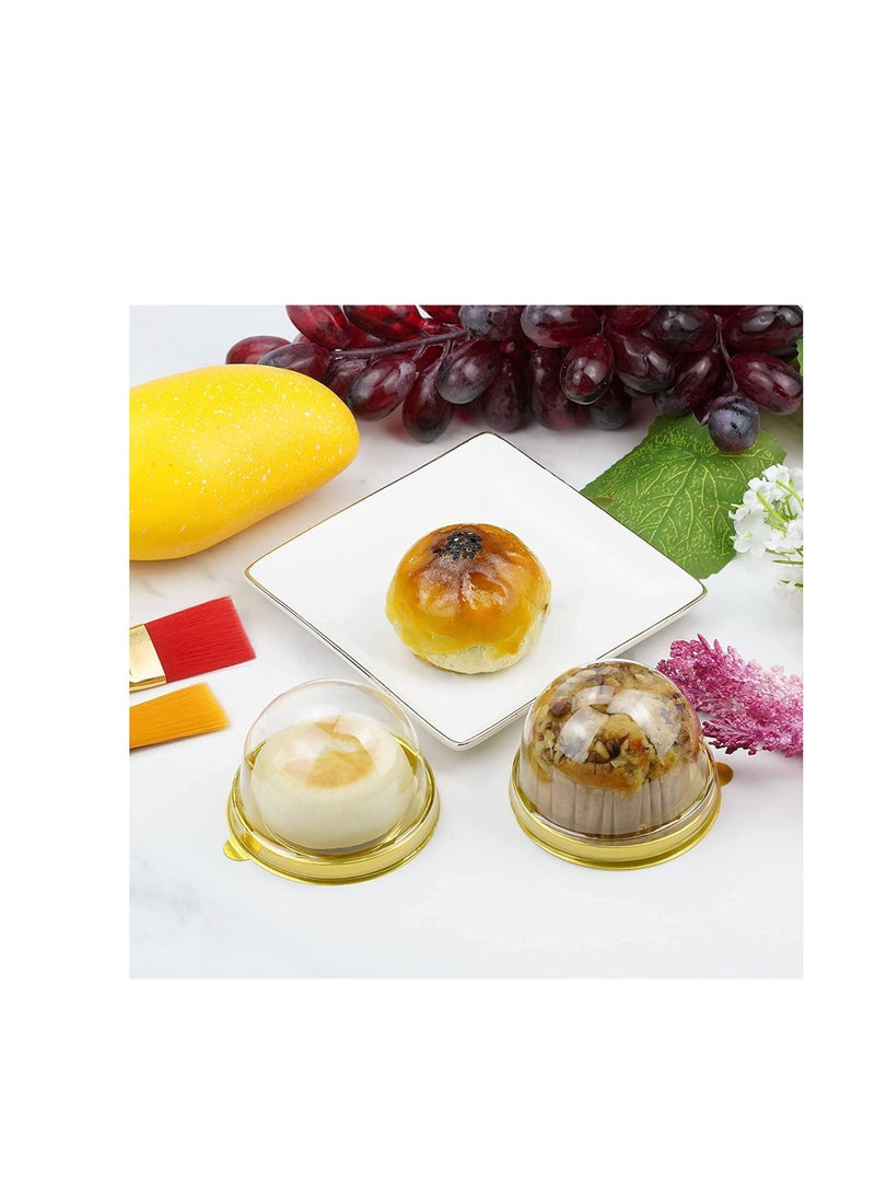 50 Packs of Mini Cake Box Clear Plastic Cookies Muffins Dome Box Mooncake Box with with Clear Dome for Wedding Birthday Party Small Cupcakes Desserts and Candy Display(Gold)  - Image 3