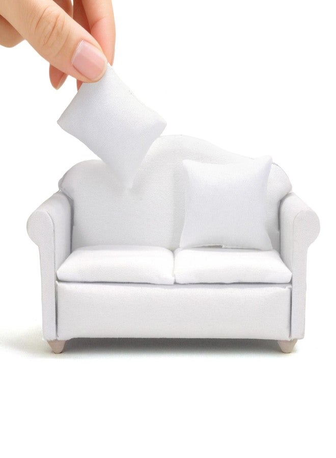 CHAMBERY 1:12 Scale Miniature Couch with Pillows Wooden Sofa Dollhouse Living Room Furniture, White - Image 3