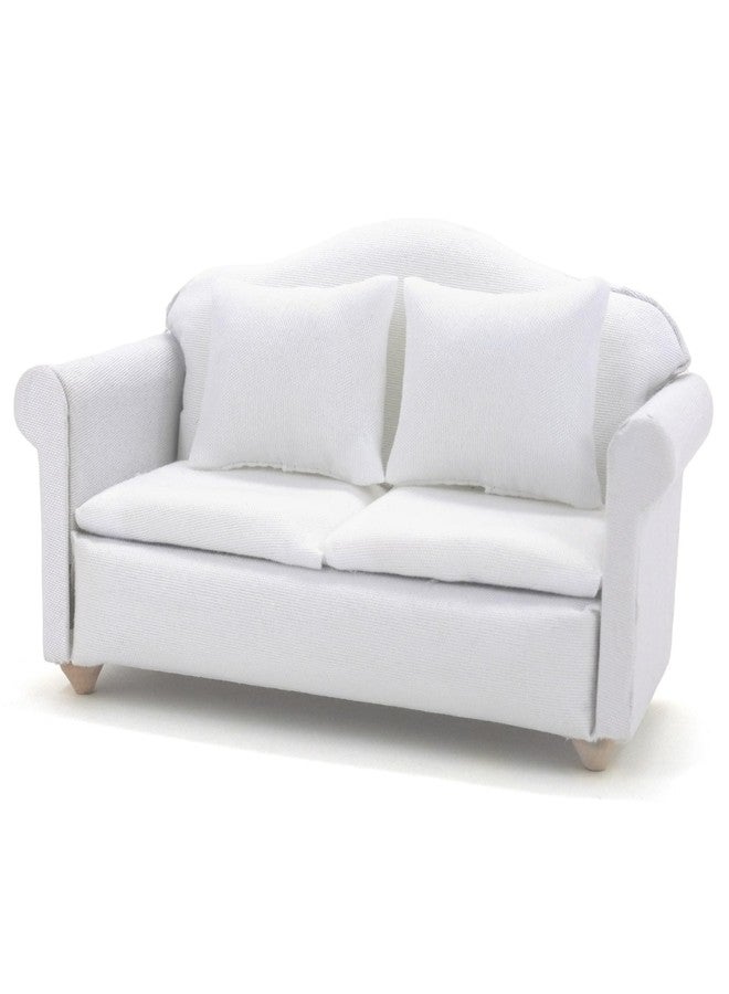 CHAMBERY 1:12 Scale Miniature Couch with Pillows Wooden Sofa Dollhouse Living Room Furniture, White - Image 1