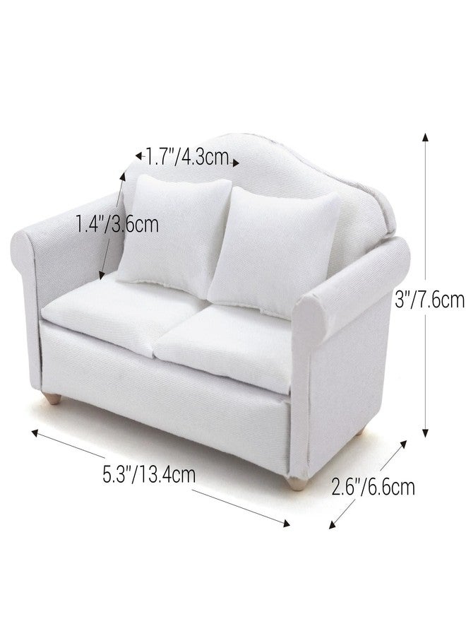 CHAMBERY 1:12 Scale Miniature Couch with Pillows Wooden Sofa Dollhouse Living Room Furniture, White - Image 2