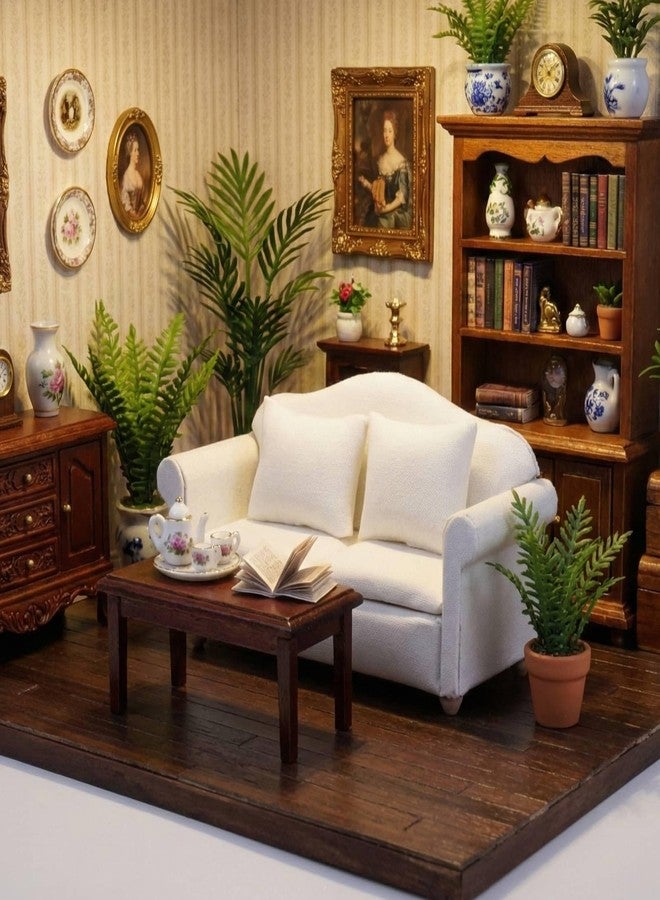 CHAMBERY 1:12 Scale Miniature Couch with Pillows Wooden Sofa Dollhouse Living Room Furniture, White - Image 5