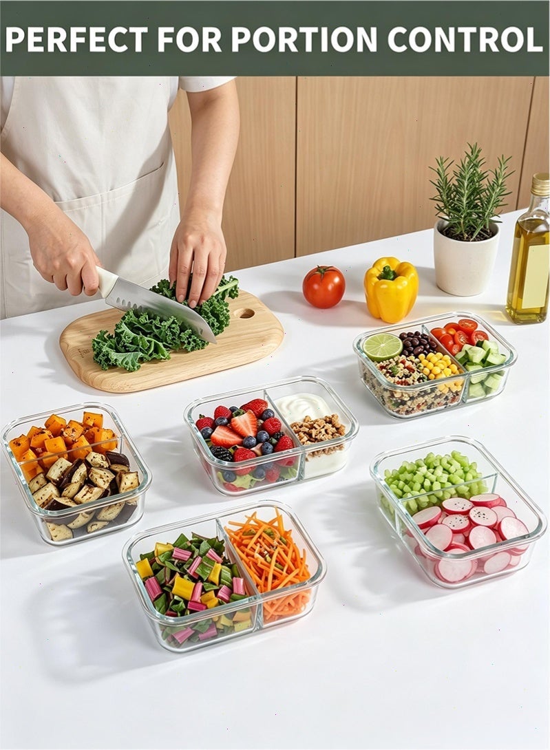 Topyich 3 Pack Glass Meal Prep Containers，Leak Proof Snap Lock Food Storage，2 Compartment Divided Lunch Containers Microwave & Dishwasher Safe - Image 5