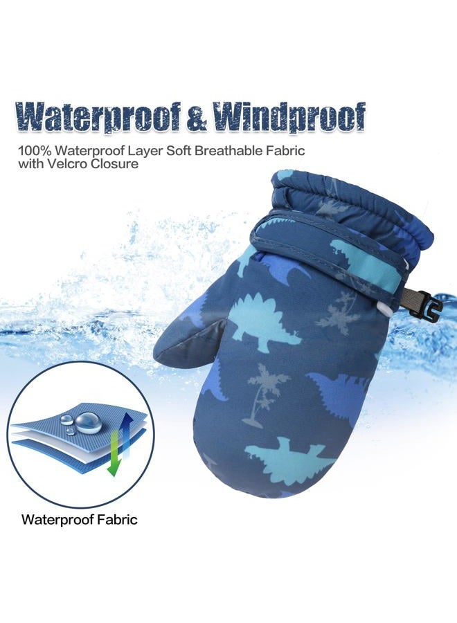 Fynnsure Toddler Mittens Lined Fleece Snow Gloves for Boys Girls Kids Winter Ski Gloves Baby Mittens, Blue Dinosaur, 4-6 Years - Image 3