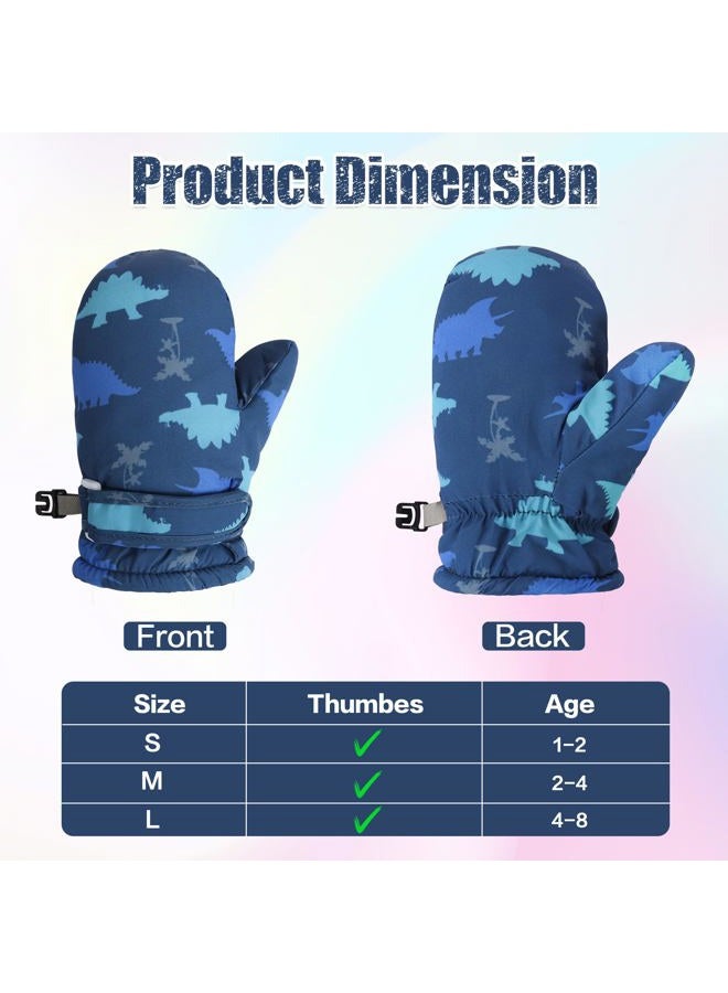 Fynnsure Toddler Mittens Lined Fleece Snow Gloves for Boys Girls Kids Winter Ski Gloves Baby Mittens, Blue Dinosaur, 4-6 Years - Image 4