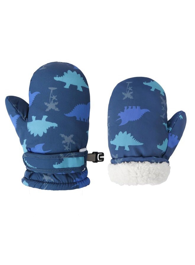 Fynnsure Toddler Mittens Lined Fleece Snow Gloves for Boys Girls Kids Winter Ski Gloves Baby Mittens, Blue Dinosaur, 4-6 Years - Image 1