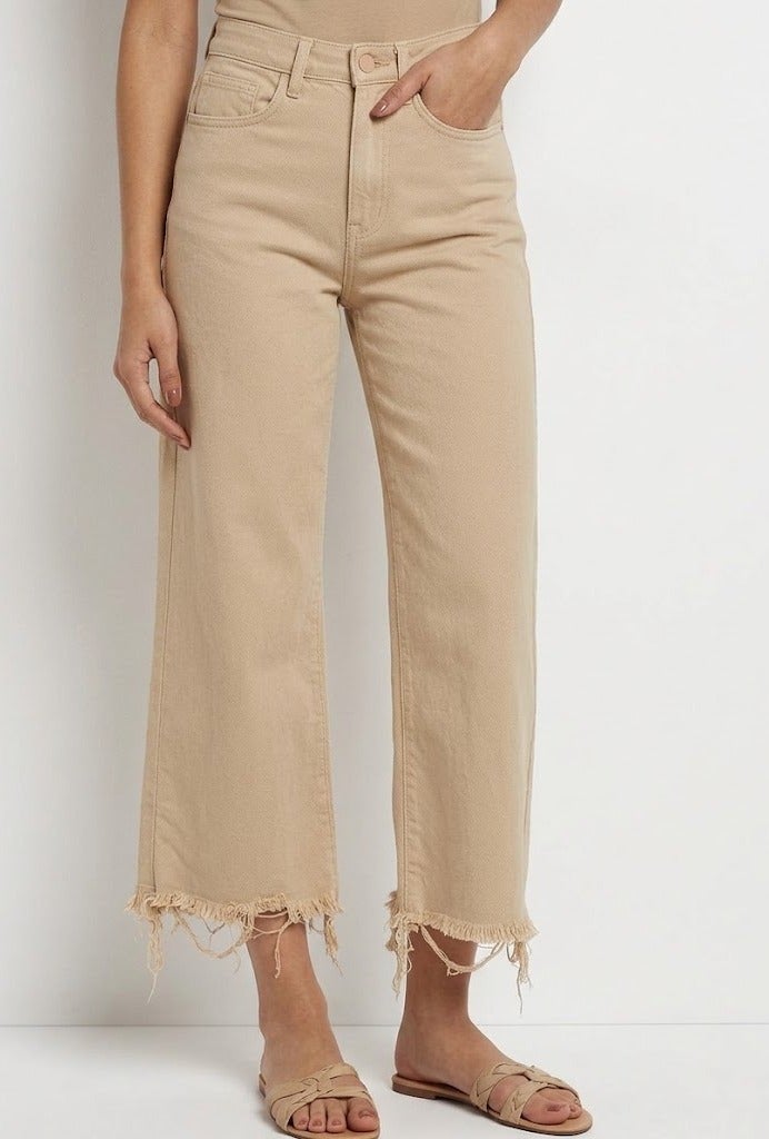Fancy High Waisted Cropped Wide Leg Denim Jeans
