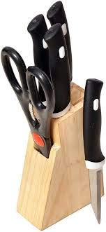 TOPHAVEN Wood Kitchen Knife Set with Wooden Block and Scissors Knife Set for Kitchen with Stand Knife Set for Kitchen use Knife Set with Stand Knife Holder for Kitchen with Knife 5Pieces Black - Image 1