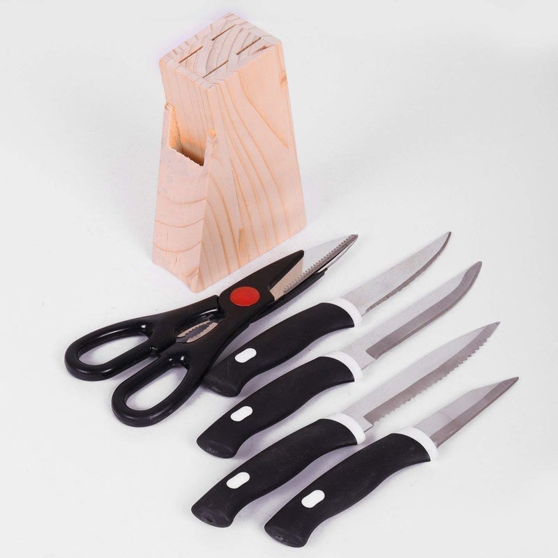 TOPHAVEN Wood Kitchen Knife Set with Wooden Block and Scissors Knife Set for Kitchen with Stand Knife Set for Kitchen use Knife Set with Stand Knife Holder for Kitchen with Knife 5Pieces Black - Image 2