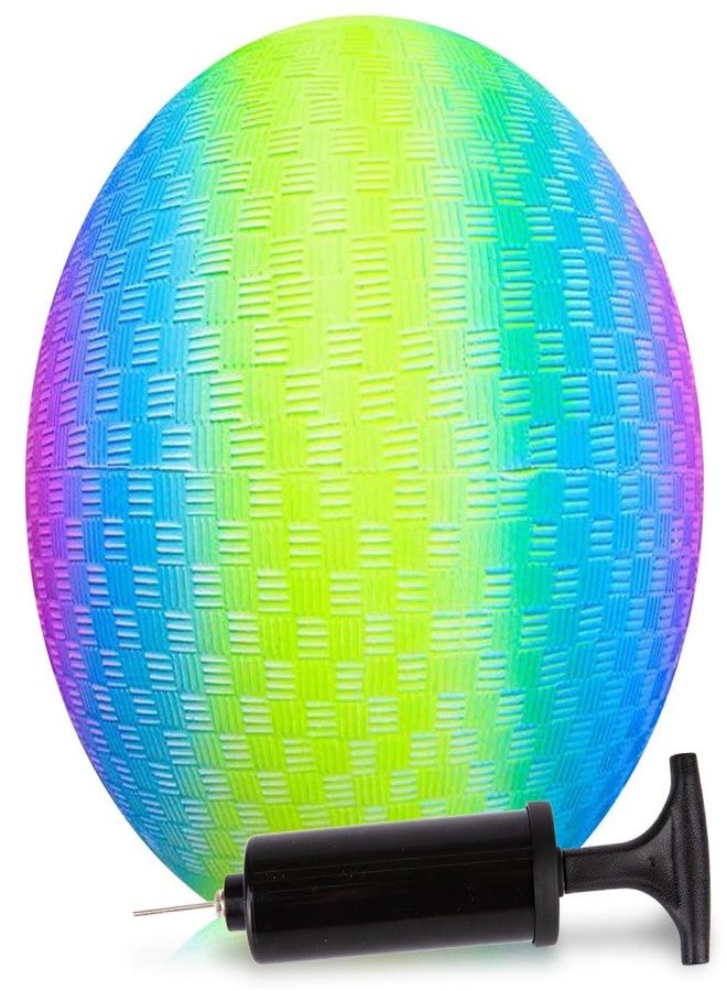 ArtCreativity Rainbow Playground Ball for Kids with Hand Pump, Bouncy 9 Inch Kick Ball for Backyard, Park, and Beach Outdoor Fun, Beautiful Colors, Durable Outside Play Toys for Boys & Girls - Image 1