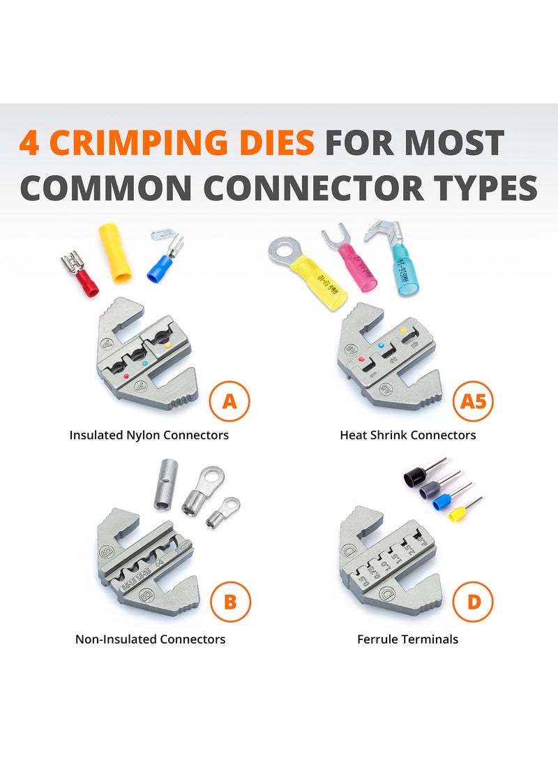 Wirefy Wirefy Crimping Tool Set 5 PCS - Ratcheting Wire Crimper - For Heat Shrink, Nylon, Non-Insulated Connectors, Ferrule Terminals  - Image 2