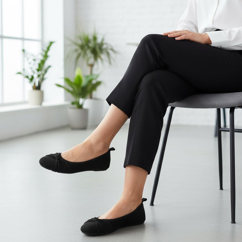 Ecetana Womens Flats Shoes Dressy: Round Toe Bowknot Suede Foldable Comfortable Casual Slip On Ballet Loafers Black - Image 3
