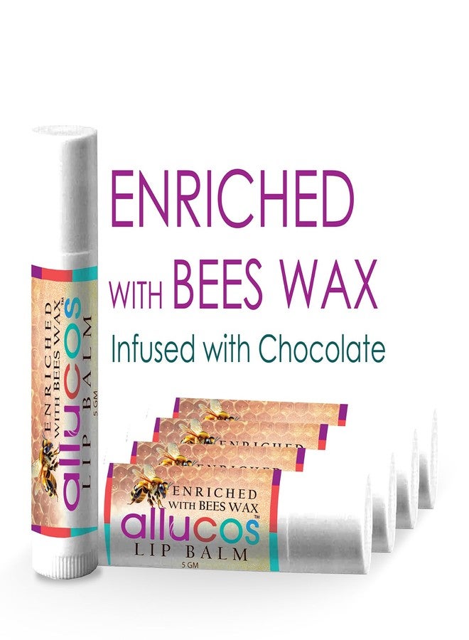 ALLUCOS Herbal Lip Balm | Enriched with Chocolate & Honey Beeswax | With Coconut Oil, Mango Butter, Almond Oil & Vitamin E | Natural Moisturizing Lip Care for Soft & Smooth Lips (Pack of 5) - Image 2